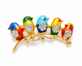 Colorful Five-Bird Gold Brooch
