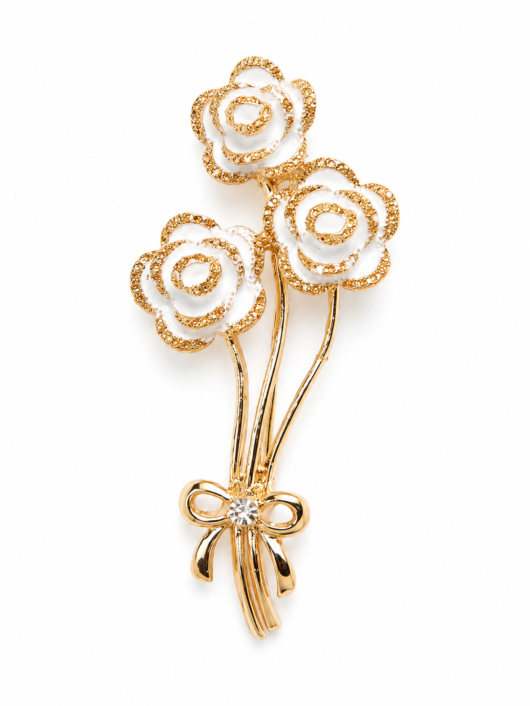 Elegant Gold Rose Bouquet Brooch