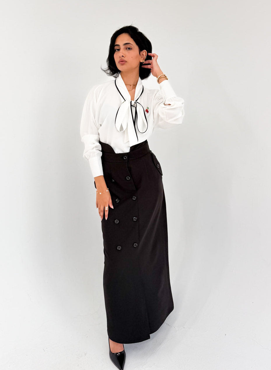 Black High-waisted Double-Breasted Maxi Skirt