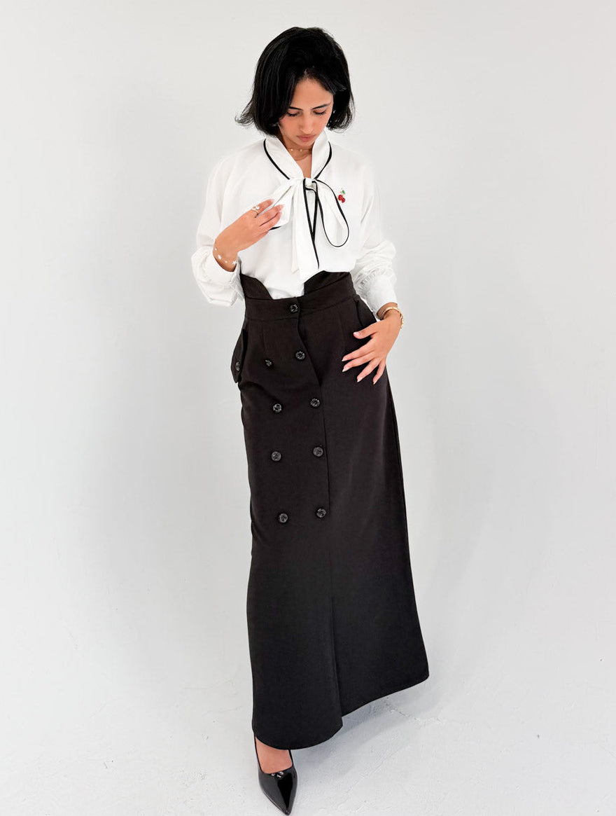 Black High-waisted Double-Breasted Maxi Skirt