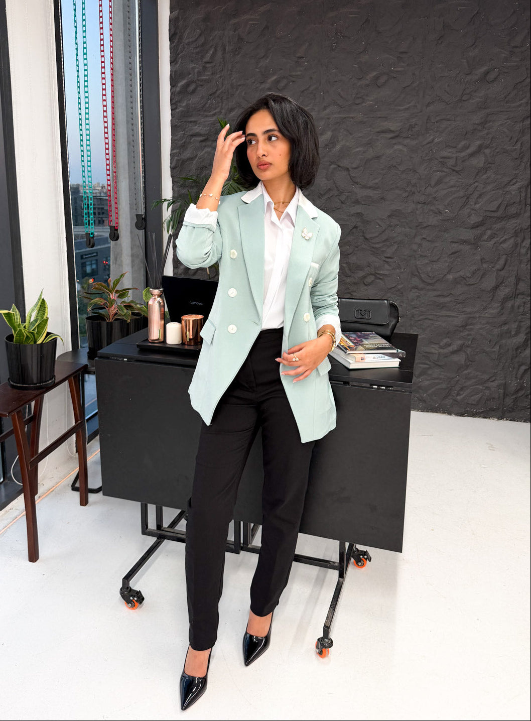 Mint Green & off-white Blazer
