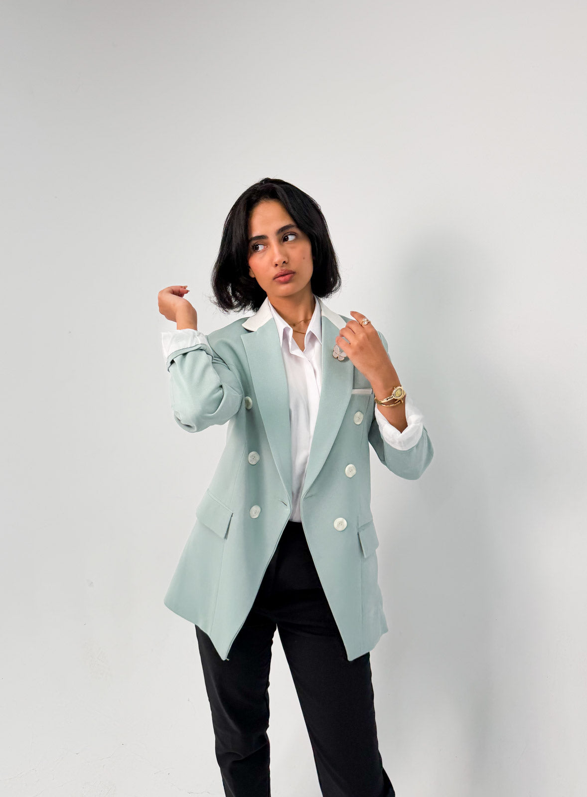 Mint Green & off-white Blazer