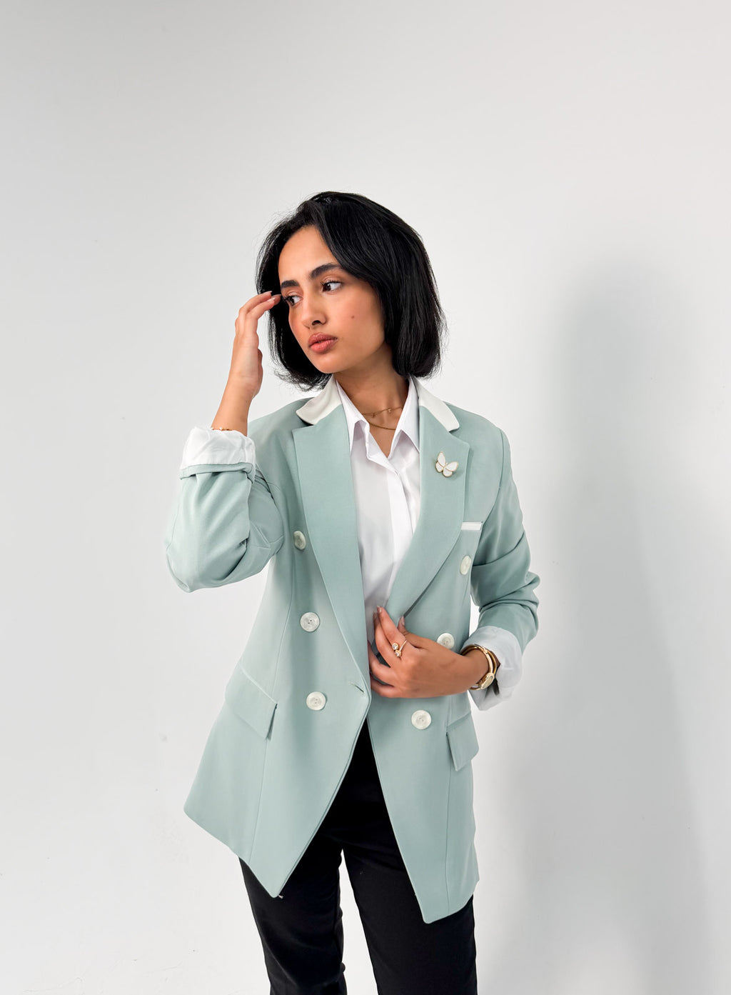 Mint Green & off-white Blazer